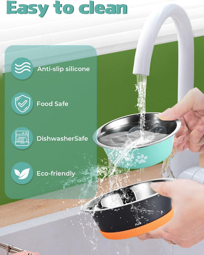 Premium Stainless Steel Dog Bowls,50OZ Large Capacity,Set of 2,Including Slow Food Bowl and Water Bowl,Suitable for Large and Medium-Sized Dogs,Green,Orange and Black