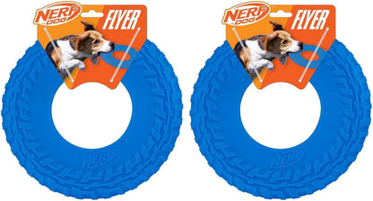 Nerf Dog Tire Flyer Outdoor Dog Toy, 10 Inch Flying Disc Dog Fetch Toy, Rubber Dog Toy for Medium Dogs and Large Dogs, Blue (Pack of 2)