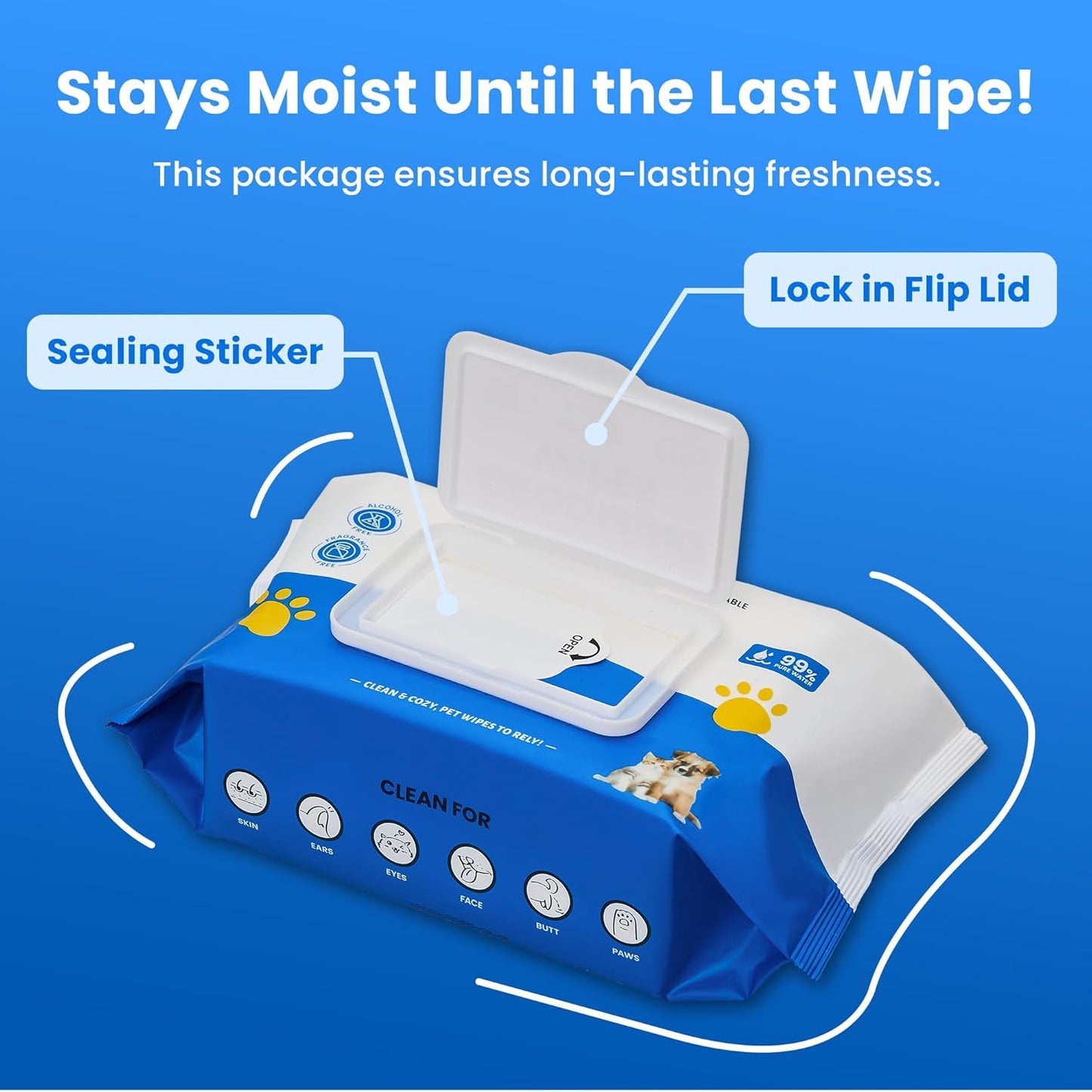 Unscented Pet Grooming Wipes for Dogs & Cats - 300 Count Dog Wipes for Cleaning Paws, Body, and Butt, Thick, Soft & Hypoallergenic