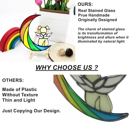 Stained Glass Rainbow Bridge Dog Memorial Gifts for Loss of Dog Sympathy Remembrance Suncatcher, Angel Wings Pet Loss Bereavement Gifts in Memory of Pet Passing Away Window Hanging.