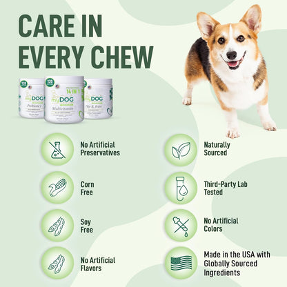 14 in 1- Multivitamin for Dogs 120 Chews - Daily Support for Active & Aging Dogs Vitamin A, D3, E, C, and B-Complex for Joint, Skin, Coat, Immune - Dog Multivitamins, Bacon Flavor