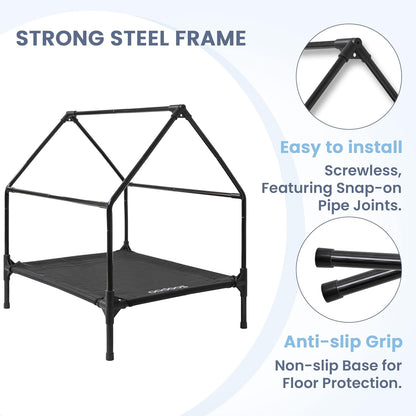 36" Large Dog House for Large Dog Indoor or Outside, Weatherproof 600D PVC Outdoor, Featuring Breathable 2x1 Textilene Elevated Dog Bed, Easy Clean (Grey)