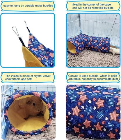 Guinea Pig Rat Ferret Hammock, Small Animal Corner Tunnel & Tubes & Bed for Hedgehog Piggy Chinchilla Hideout Toys and Cage Accessories