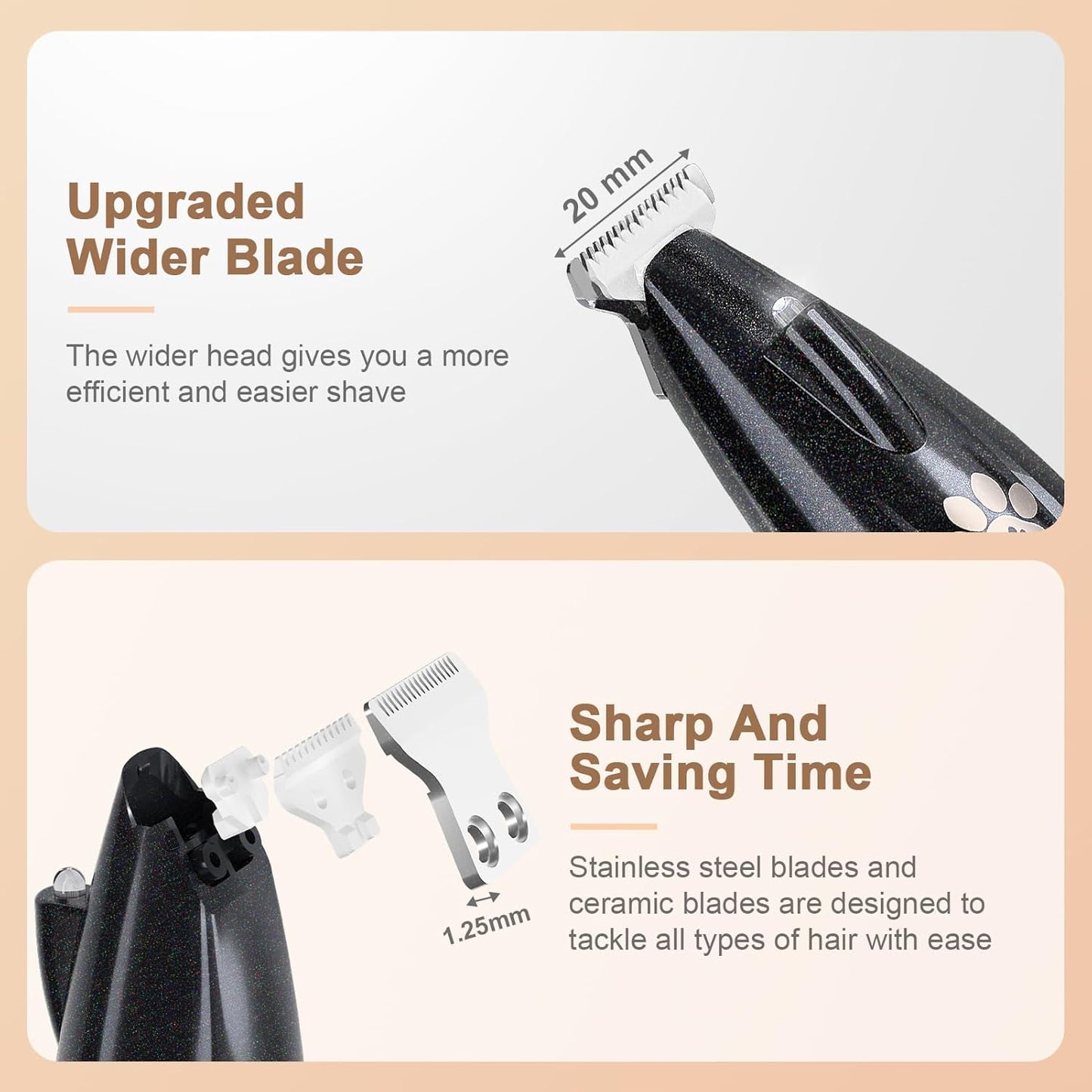 Dog Paw Trimmer with LED Display, 35dB Low Noise Electric Dog Clippers for Grooming, Cordless 20mm-Blade for Trimming Dog's Hair Around Paws, Eyes, Ears, Face, Rump with LED Light (Black)