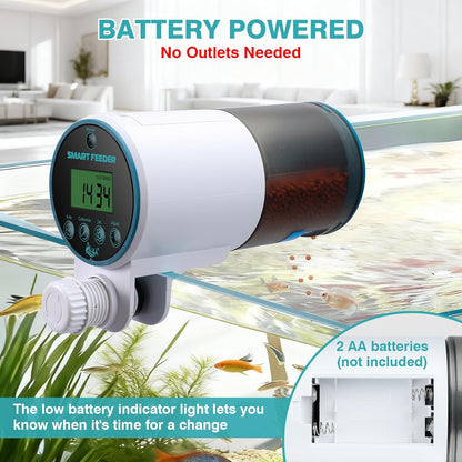 AQQA Automatic Fish Feeder for Aquarium - Programmable Auto Fish Food Dispenser, 230ML Large Capacity Smart Vacation Weekend Tank Timer Feeder for Turtle Betta Goldfish Koi (Upgrade Customizable)