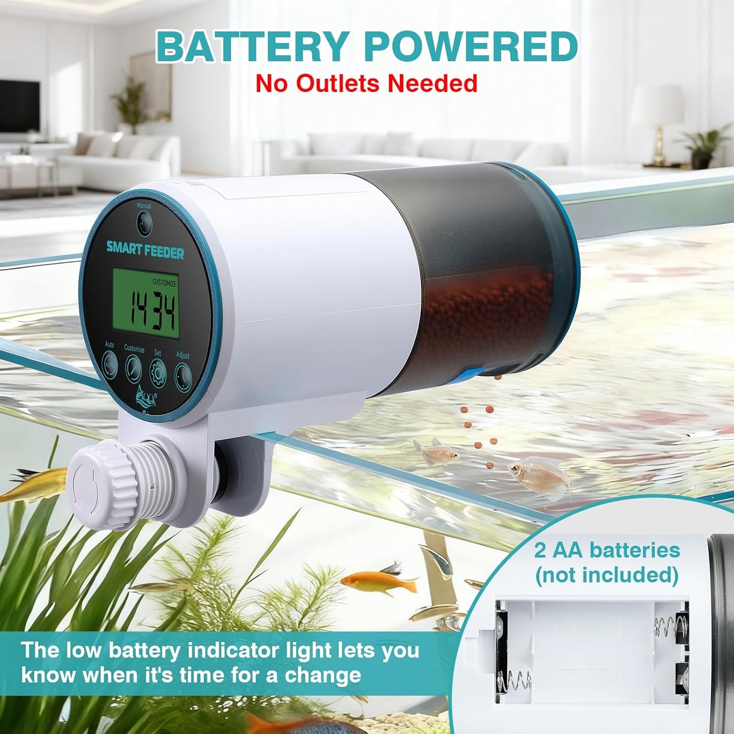 AQQA Automatic Fish Feeder for Aquarium - Programmable Auto Fish Food Dispenser, 230ML Large Capacity Smart Vacation Weekend Tank Timer Feeder for Turtle Betta Goldfish Koi (Upgrade Customizable)