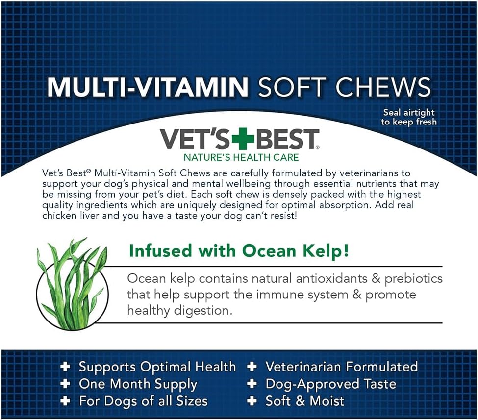 Vet's Best Multi-Vitamin Soft Chew Dog Supplements - Vitamins for Dogs - Supports Dogs Physical and Mental Health - 30 Day Supply