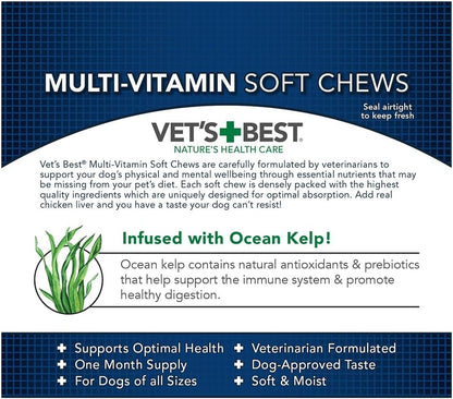 Vet's Best Multi-Vitamin Soft Chew Dog Supplements - Vitamins for Dogs - Supports Dogs Physical and Mental Health - 30 Day Supply
