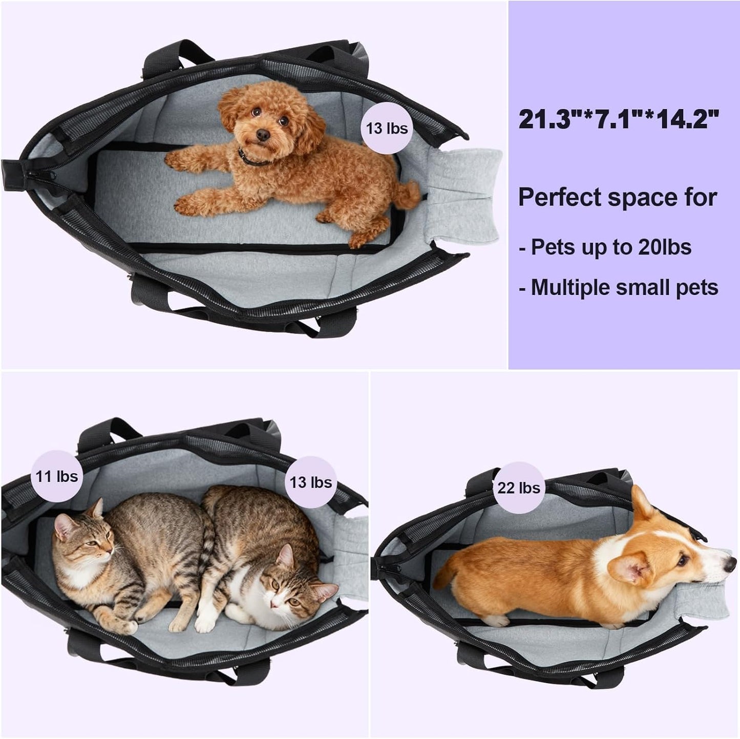 Ownpets Dog Purse Carrier, Carrier with Pockets for Medium Puppies, Airline Approved, Fits Up to 22 lbs, Cat and Dog Tote Bag, Women's Hands-Free Pet Carrier Bag, (Black)