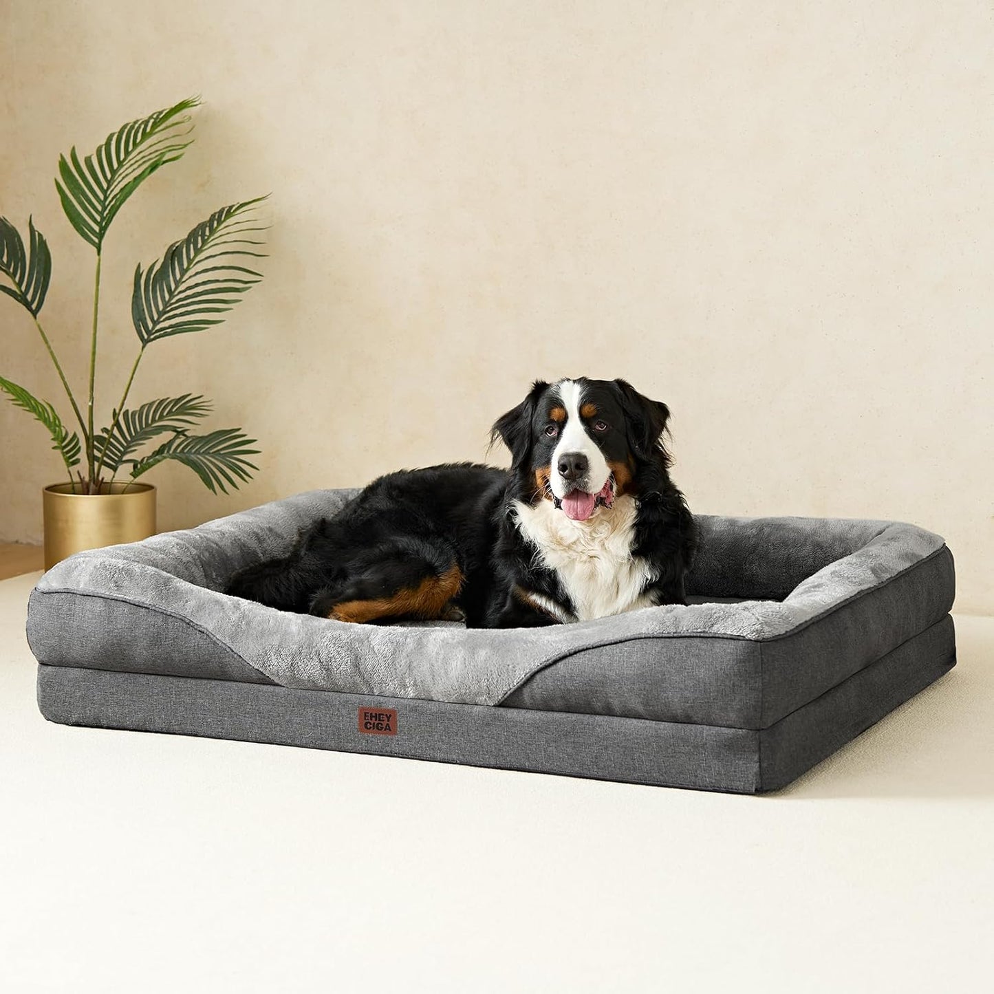EHEYCIGA Memory Foam XL Dog Bed for XLarge Sized, Extra Large Orthopedic Dog Sofa with Sides and Waterproof Liner, Washable Bolster Pet Bed Couch with Removable Cover, 42x30x7.5 Inch, Grey