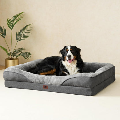 EHEYCIGA Memory Foam XL Dog Bed for XLarge Sized, Extra Large Orthopedic Dog Sofa with Sides and Waterproof Liner, Washable Bolster Pet Bed Couch with Removable Cover, 42x30x7.5 Inch, Grey