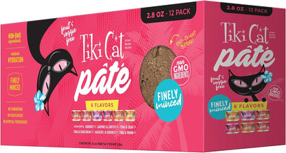Tiki Cat Grill Pâté Variety Pack, Combinations of Real Flaked Fish, Wet High-Protein & High-Moisture Cat Food, 2.8 oz. Cans (Pack of 12)