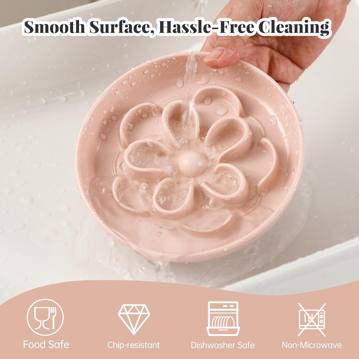 Melamine Cat Slow Feeder Bowl - Floral Maze Cat Food Dish - Flat Plate for Dry & Wet Food - Cute Kitten Bowl - Dishwasher Safe - 6.3'' W x 1'' H - 5.5 oz (160g) - White