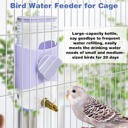 PINVNBY Bird Water Dispenser 9.47 Fl Oz Automatic Parrot Water Feeder Suspended Water Dispenser Bird Cage Accessories for Parakeet Budgie Lovebird Cockatiel Finch (Purple)
