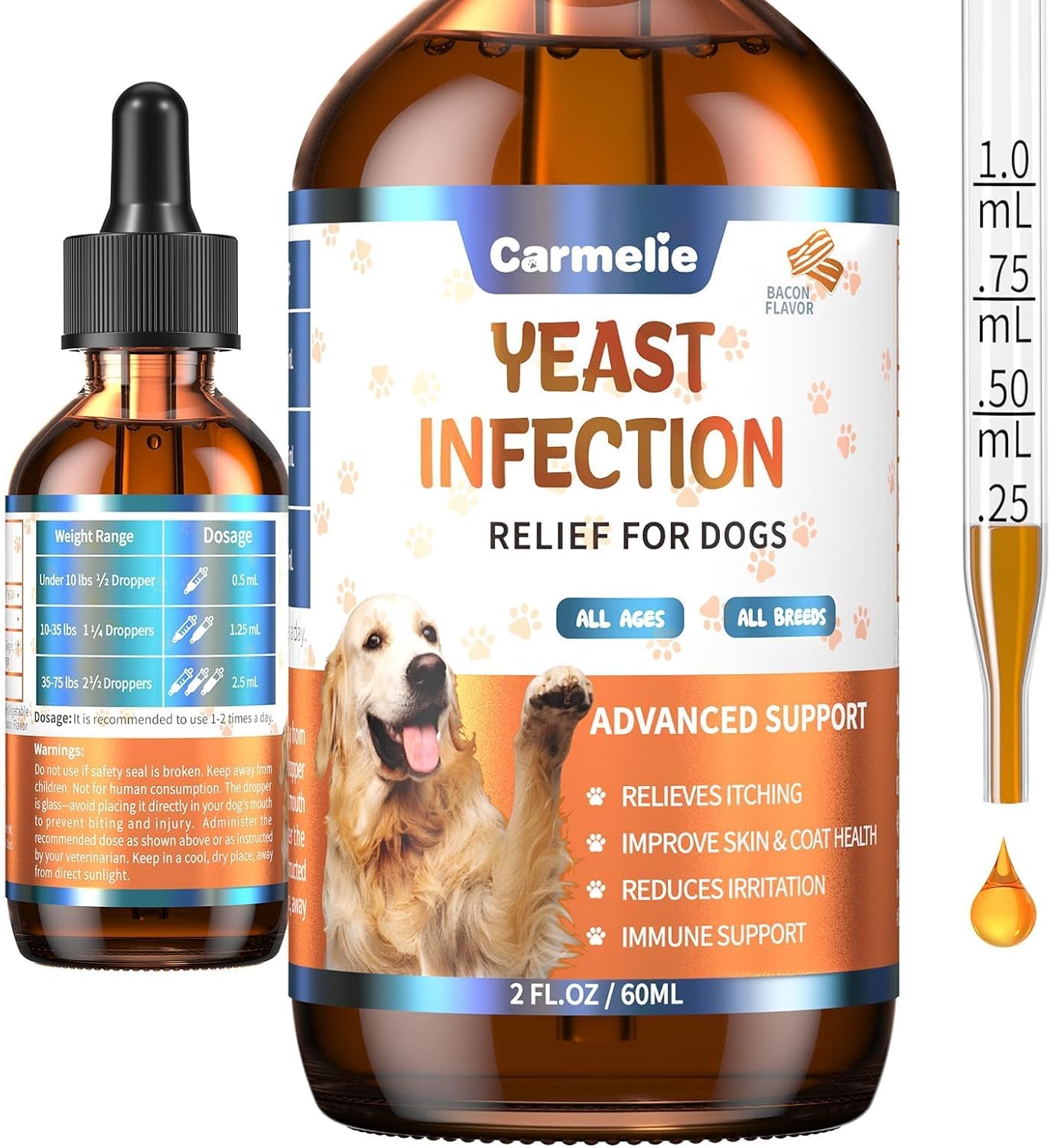 Flea and Tick Support for Cats & Natural Yeast Relief for Dogs, Natural Liquid Drops for All Breeds, Kittens to Senior Cat