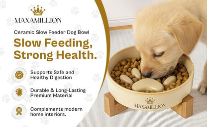 2 Ceramic Slow Feeder Dog Bowls for Small & Medium Dogs – Heavy Puzzle Maze Ceramic Dog Bowl for Fast Eaters to Stop Bloat, Vomiting & Choking – Non-Slip, Healthier and Easy-to-Clean