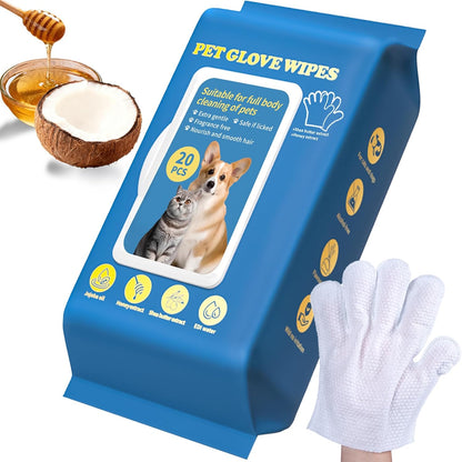 Pet Glove Wipes, Pet Grooming Gloves - for Dog Cat Hair Removal, Bathing & Deshedding, Cleaning Glove for Dog and Cat Paws, Body and Butt, Ear, Eye, Daily Care and Travel,Thickened-20PCS