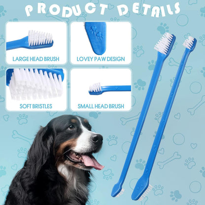 Gerrii 200 Count Dog Toothbrush Double Headed Pet Toothbrush Long Handle Dog Tooth Brushing Kit Soft Bristles Pet Tooth Brush for Doggy Cat and Most Pets Teeth Cleaning Dental Oral(Blue)
