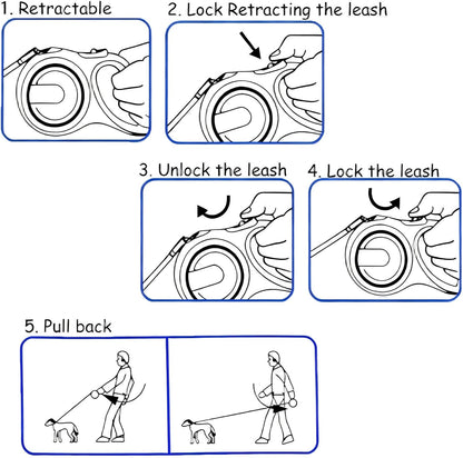 Retractable Dog Leash 16 FT Walking Leash Up to 44 lb, 360° Tangle-Free Dog Leashe, Strong Nylon Tape No Tangle, Explosion-Proof Carabiner, Anti-Slip Handle (Black, 16FT)