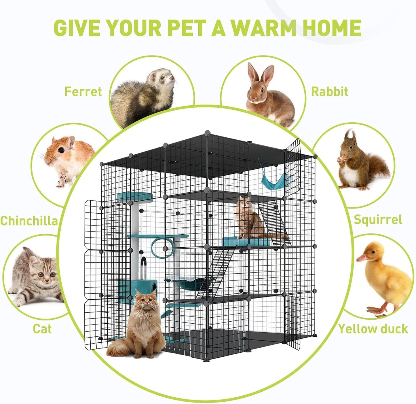 Large Cat Cage Enclosure Indoor DIY Cat Playpen Pet Home Small Animal House Detachable Metal Wire Kennels Crate Large Exercise Place Ideal for 1-4 Cat (Black, 41.3" Lx41.3 Wx55 H, 1)