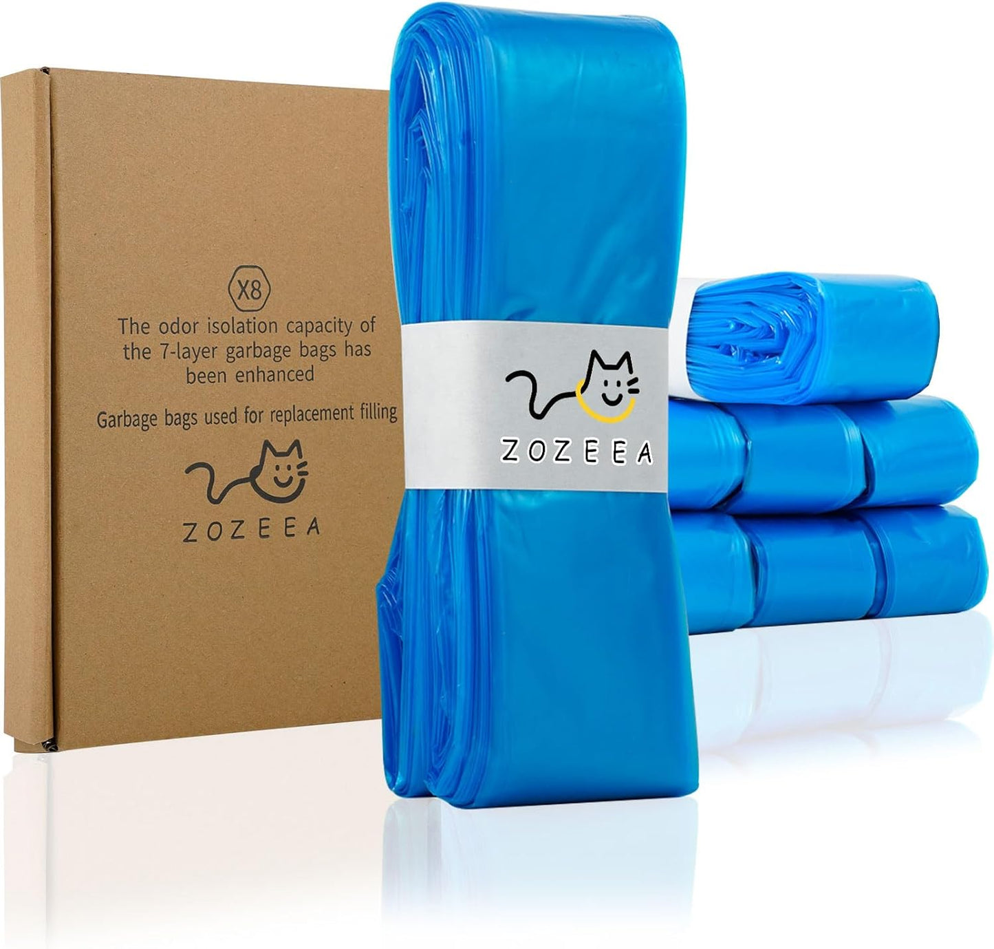 8 Pack Cat Litter Refill Bags Compatible with Litter Genie XL+/XL/Plus/Standard/Style/Pet Pail, Extra 80% Length 32 Months Use Time, Super Odor Control Litter Refills