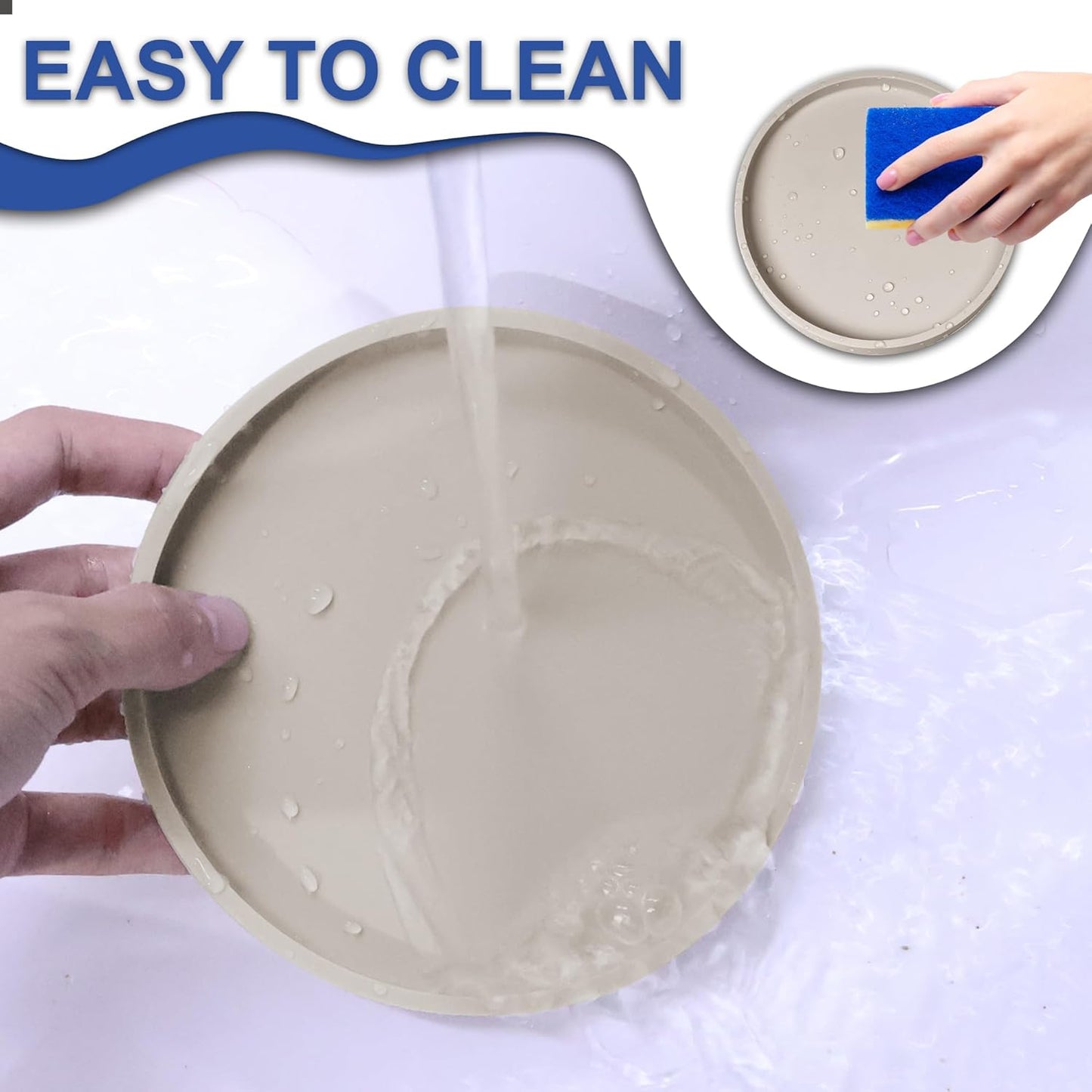 Arespark Pet Silicone Food Mat, Set of 2 Nonslip Waterproof Feeding Bowl Mat with Raised Edges for Food and Water Prevent Spills, Round Eating Tray for Dog Cat Puppy Kitten, 6'' x 6''