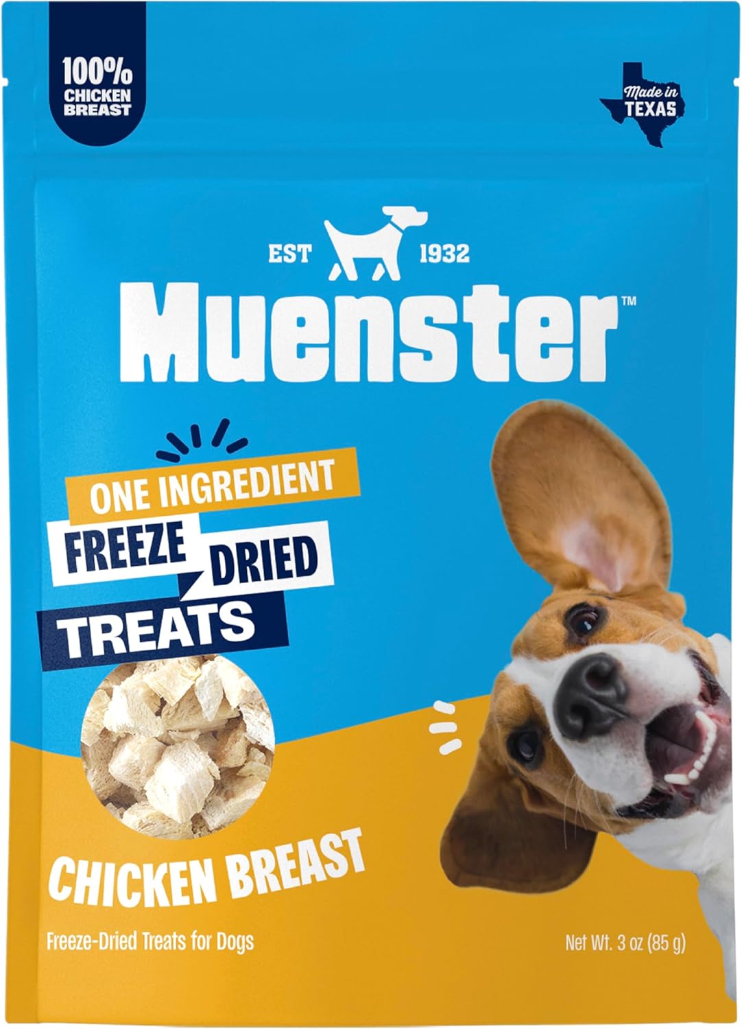 Muenster New Freeze Dried 100% Chicken Bites - Only One Ingredient Raw Chicken Freeze Dried for a Healthy and Delicous Treat. 3 Ounce (Pack of 1)
