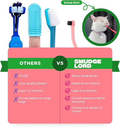 RYERCAT Dual Sided Cat Toothbrush - Kitten Toothbrush with Micro Head (Very Small) for Custom fit - Cat Dental Care Supplies - Pet Toothbrush for Cats (Smudgelord)
