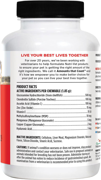 Nutri-Vet Hip & Joint Regular Strength Chewable Dog Supplements, Joint Supplement for Dogs, Chewable Supplement, Formulated with Glucosamine Chondroitin, Pet Supplies, Puppy Essentials, 180 Count