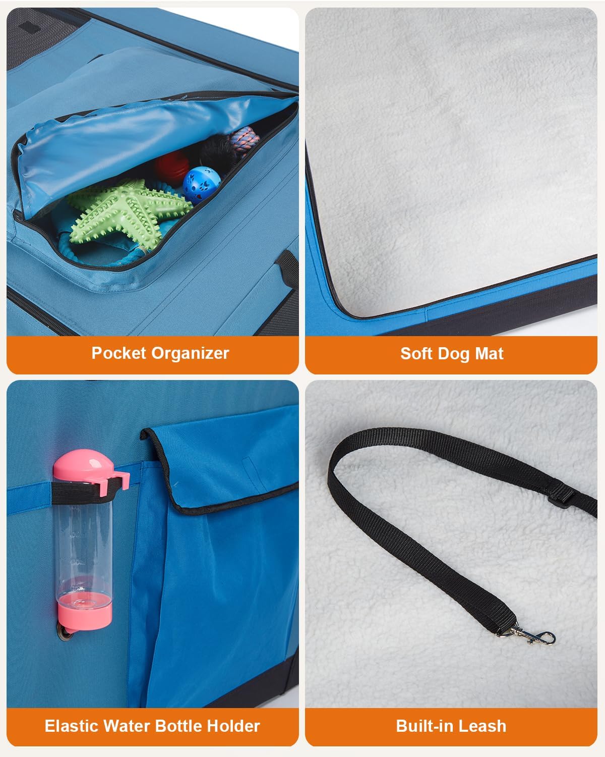 Ownpets 48 inch XXL Collapsible Dog Crate for Large Dogs, Portable Travel Dog Crate, 4-Door Foldable Pet Kennel with Durable Mesh Windows and Soft Mat, Blue