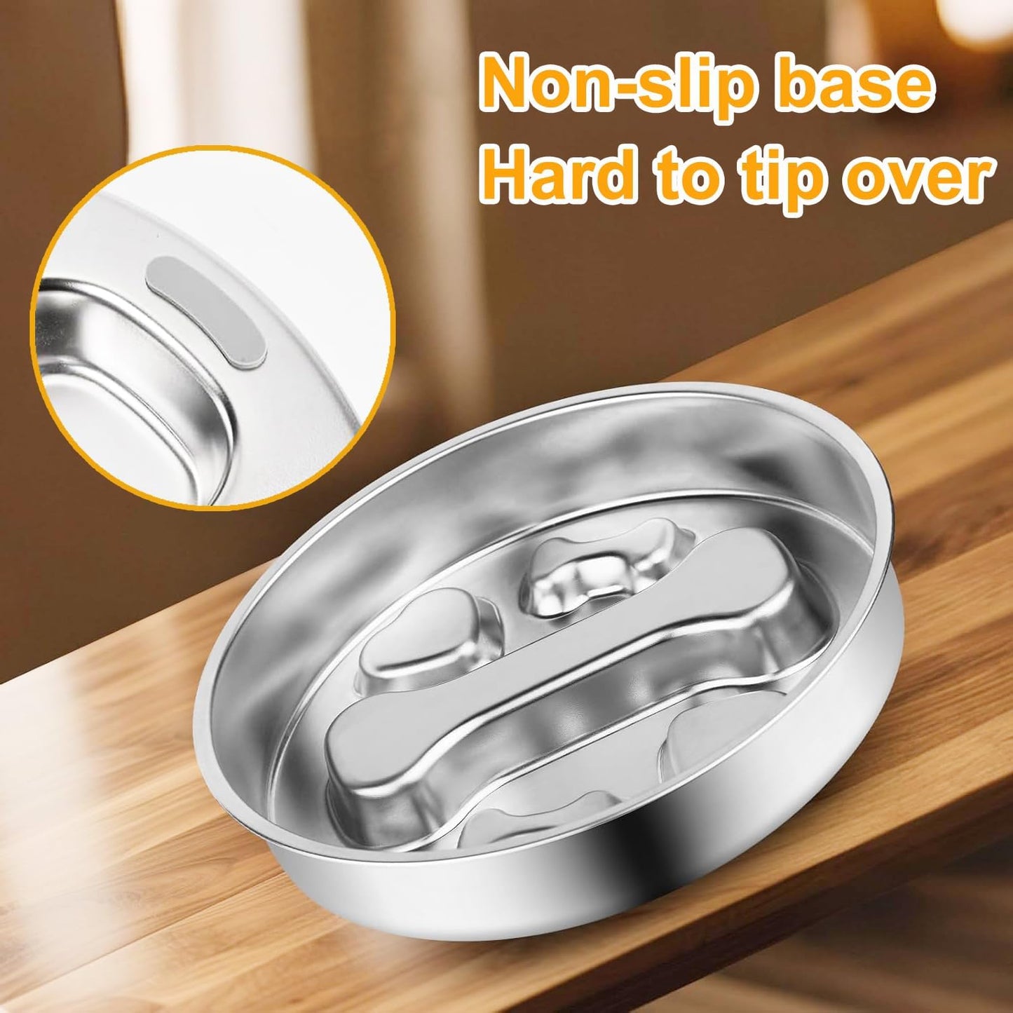 Stainless Steel Slow Feeder Dog Bowls,2 Pcs Slow Food Bowl for Dog & Cat - 2 Cups Capacity,Bone-Shaped Design Pet Food Holder,Metal Non-Slip Lick Plate,Puzzle Maze Dish for Small & Medium Sized Breeds