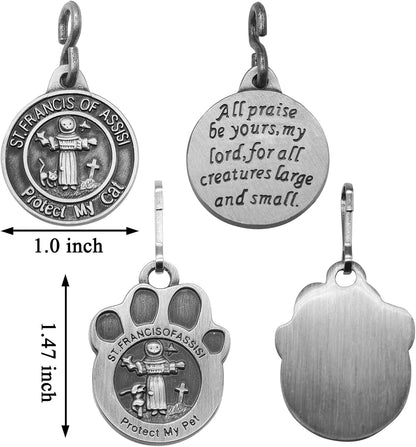 Pet Tags Engraved 2 Packs St Francis of Assisi dogs Cats Medal Pendant Collar Charm Protect My Pet