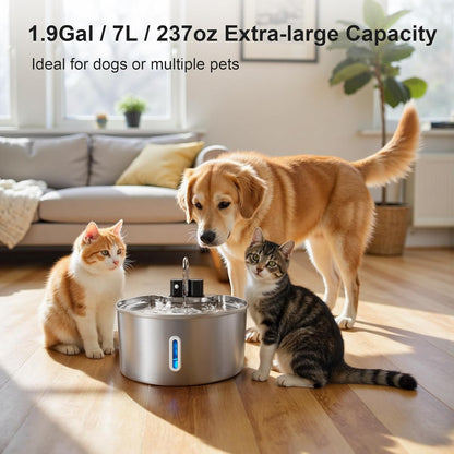 Casfuy PWL-009 Wireless Smart 3 Water Modes Stainless Steel Dog Water Fountain, 237-oz