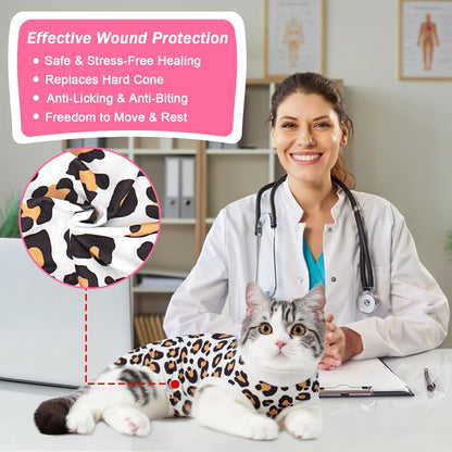 Coppthinktu Cat Recovery Suit Female Cats Onesie for Cats, Breathable Cat Surgery Suit for Surgical Abdominal Wounds Skin Diseases, Cute Kitten Spay Recovery Suit E-Collar Alternative Anti Licking