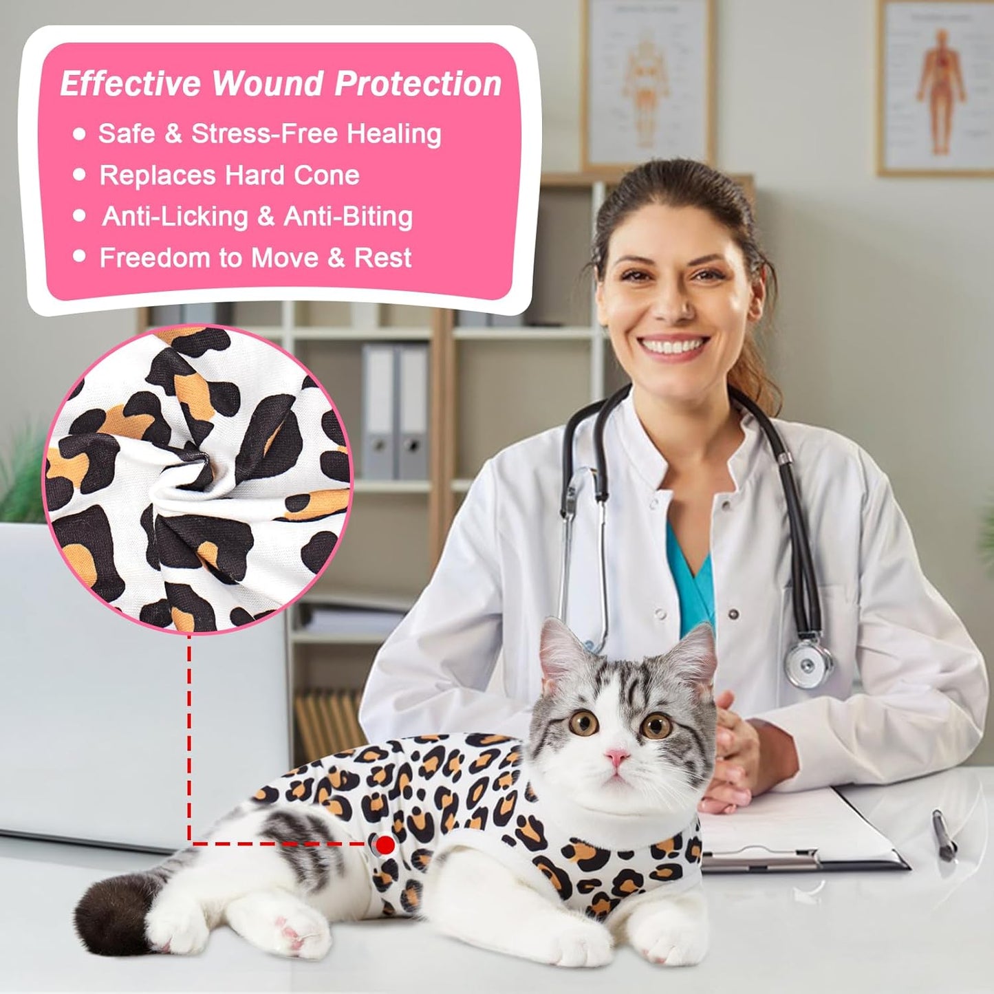 2 PCS Cat Recovery Suit for Female Cats & Kittens, Breathable Spay Surgery Onesie, Abdominal Wound Protection Anti-Licking Suit, E-Collar Alternative