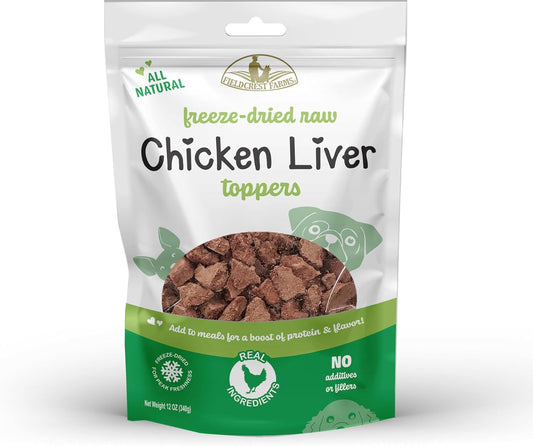 Fieldcrest Farms Chicken Liver Toppers – All-Natural Freeze-Dried Dog Food Topper or Treat, Single Ingredient, Raw & Grain-Free