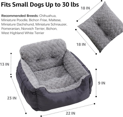 Dog Car Seat for Small Dogs,Washable Pet Booster Car Seats with Clip-On Safty Leash, Comfy Deluxe Plush Carseat with Storage Pockets, Puppy Car Travel Carrier Bed for Dogs Under 25 lbs, Grey
