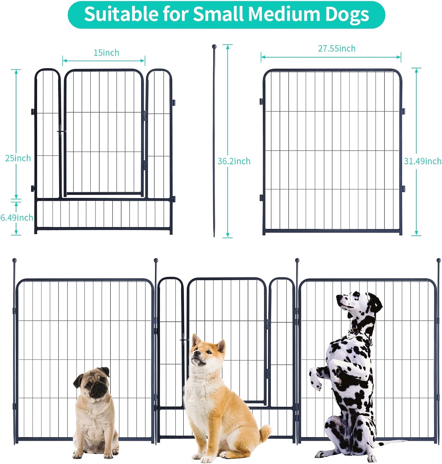 Dog Playpen Portable Outdoor Dog Fence, Dog Playpen for Large/Medium/Small Dogs, Dog Fences for The Yard with Doors Foldable Metal