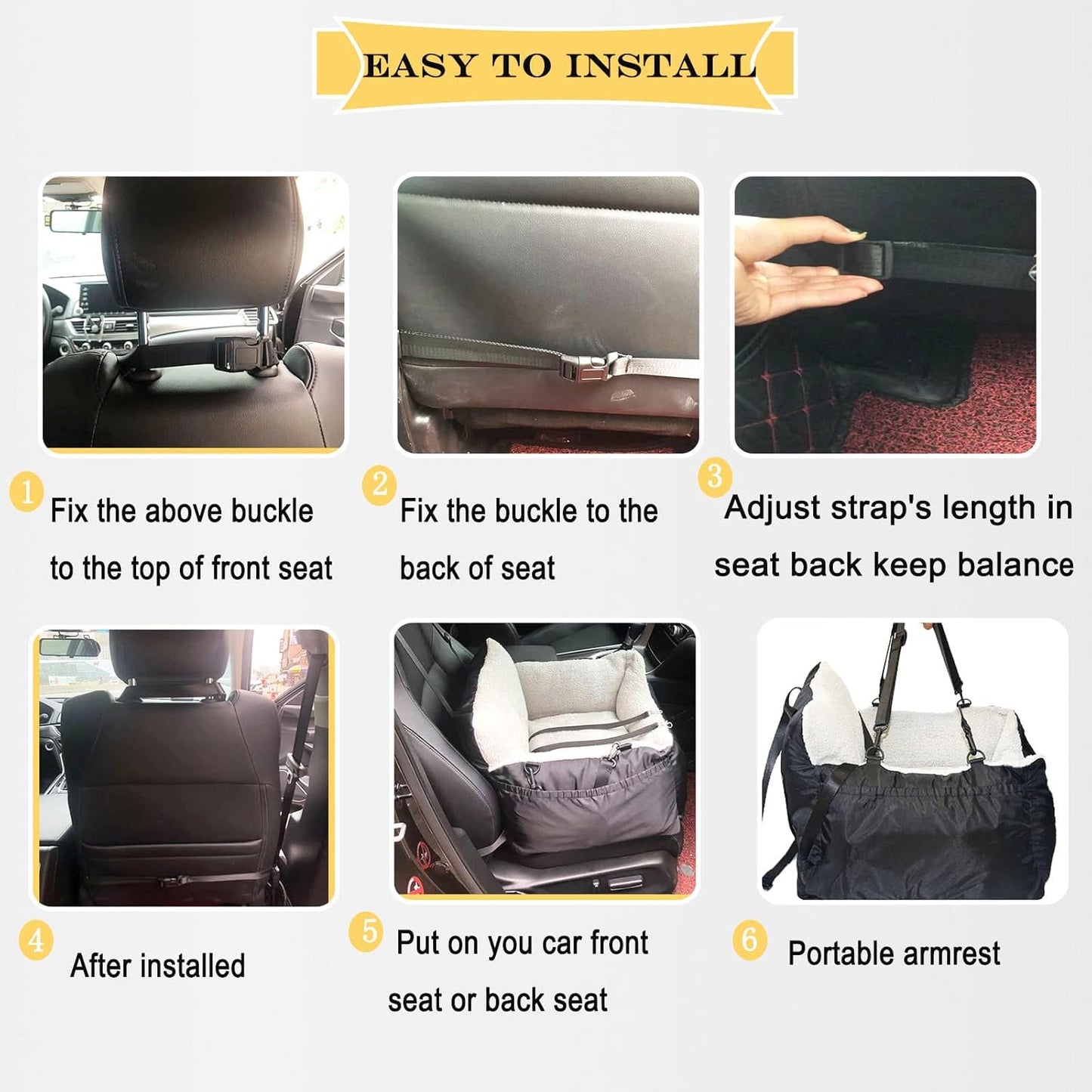 Small Dogs Car Seat,Fully Detachable and Washable Ultra Soft Car Travel Bed, with Clip-on,Two Portable Handle and Storage Pockets Puppy Dog Booster Seats,Portable DogCar Travel Carrier Bed