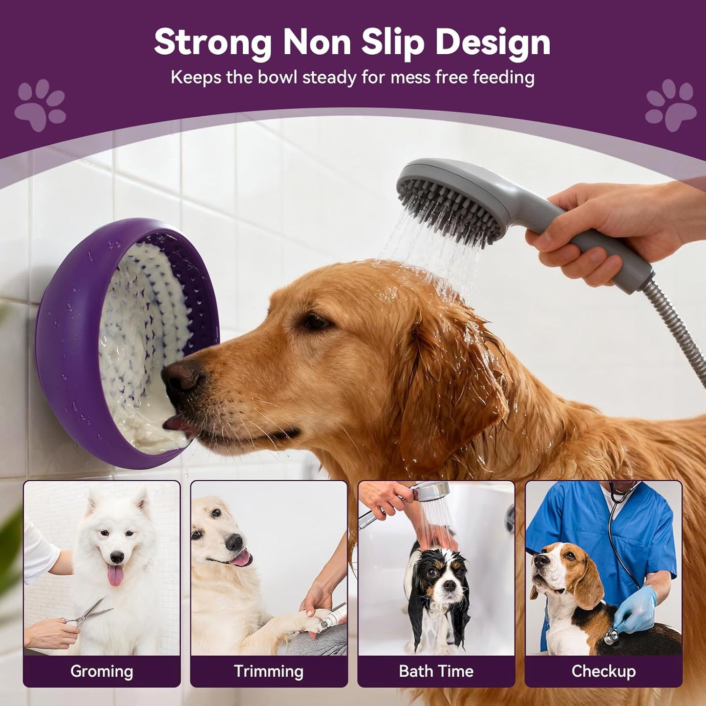 Slow Feeder Dog Bowl, BPA-Free Silicone Lick Mat for Small and Medium Dogs, Non-Slip & Dishwasher Safe (Purple - S)