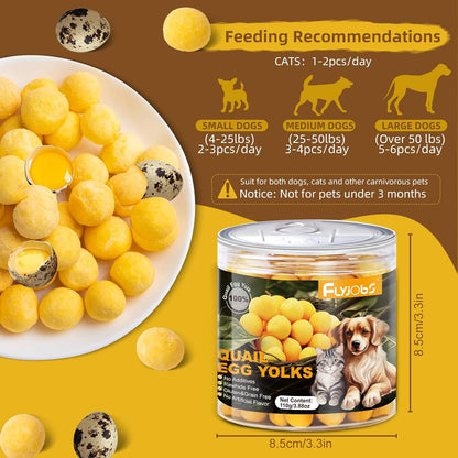 Freeze-Dried Quail Egg Yolk Snacks for Cats and Dogs Training, Natural Pet Treats Limited Ingredient, Healthy Tasty Freeze-Dried Pet Food for Dogs Cats (M, Egg)