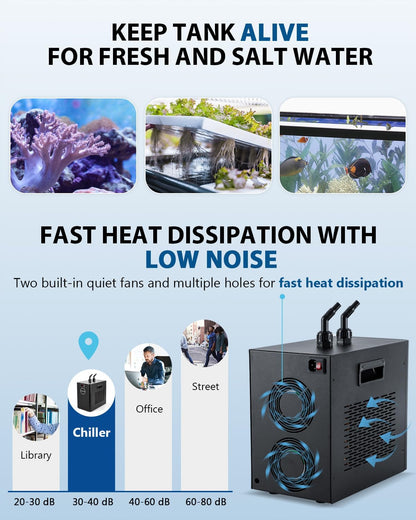 BAOSHISHAN Aquarium Chiller 42gal 1/10 HP Water Chiller for Hydroponics System with Compressor Refrigeration Special Quiet Design for Fish Tank Axolotl Coral Reef Tank 160L