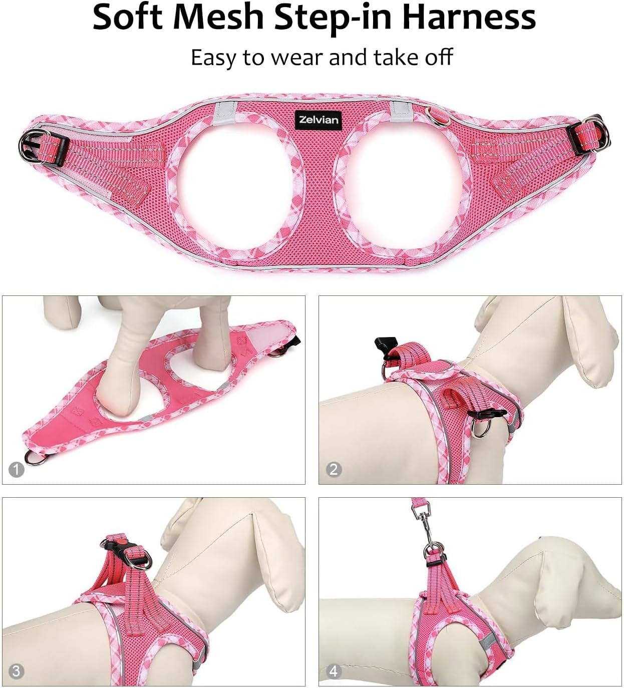Cat Harness and Leash Set for Walking, Escape Proof Adjustable Soft Mesh Kitten Harness with Reflective Strips, Breathable No-Choke Pet Vest for Small Cats or Puppies(Pink,M)