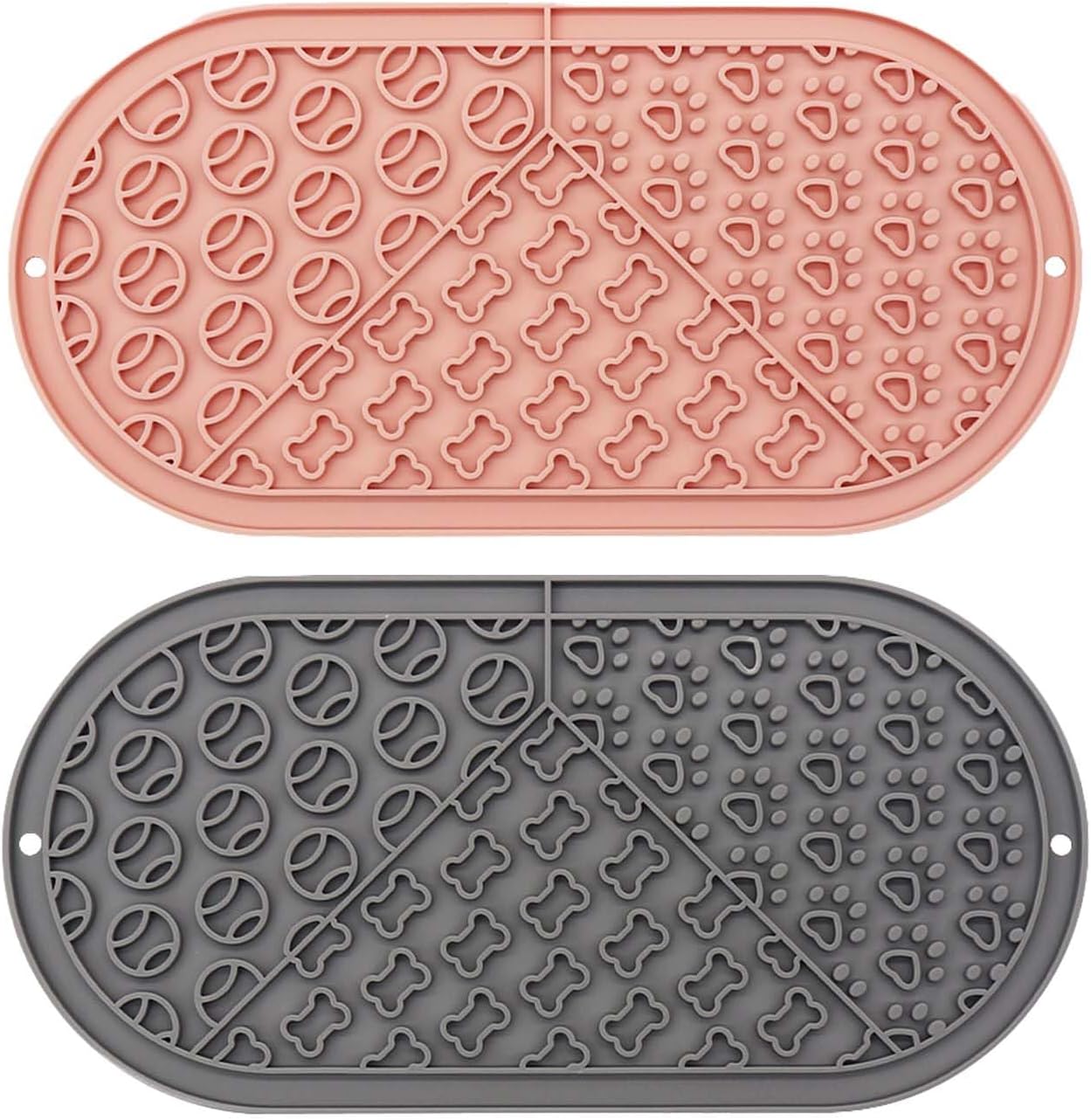 Oval Pet Licking Mat with Suction Cups for Dogs and Cats, Food-Grade Silicone Slow Feeding Puzzle Toy, Non-Slip Dog Treat Mat for Anxiety & Boredom Relief (Pink+Gray)