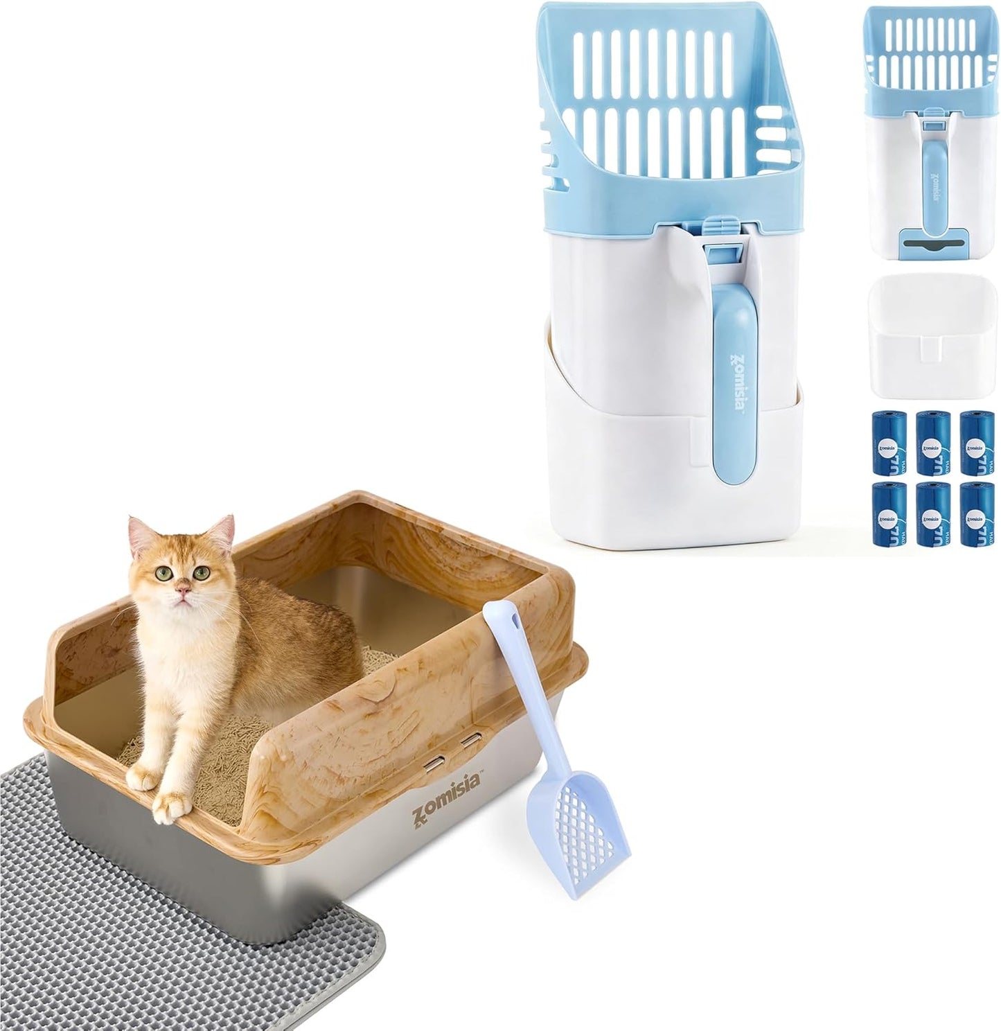 Cat Litter Scoop with Holder & Trash Can& Stainless Steel Litter Box