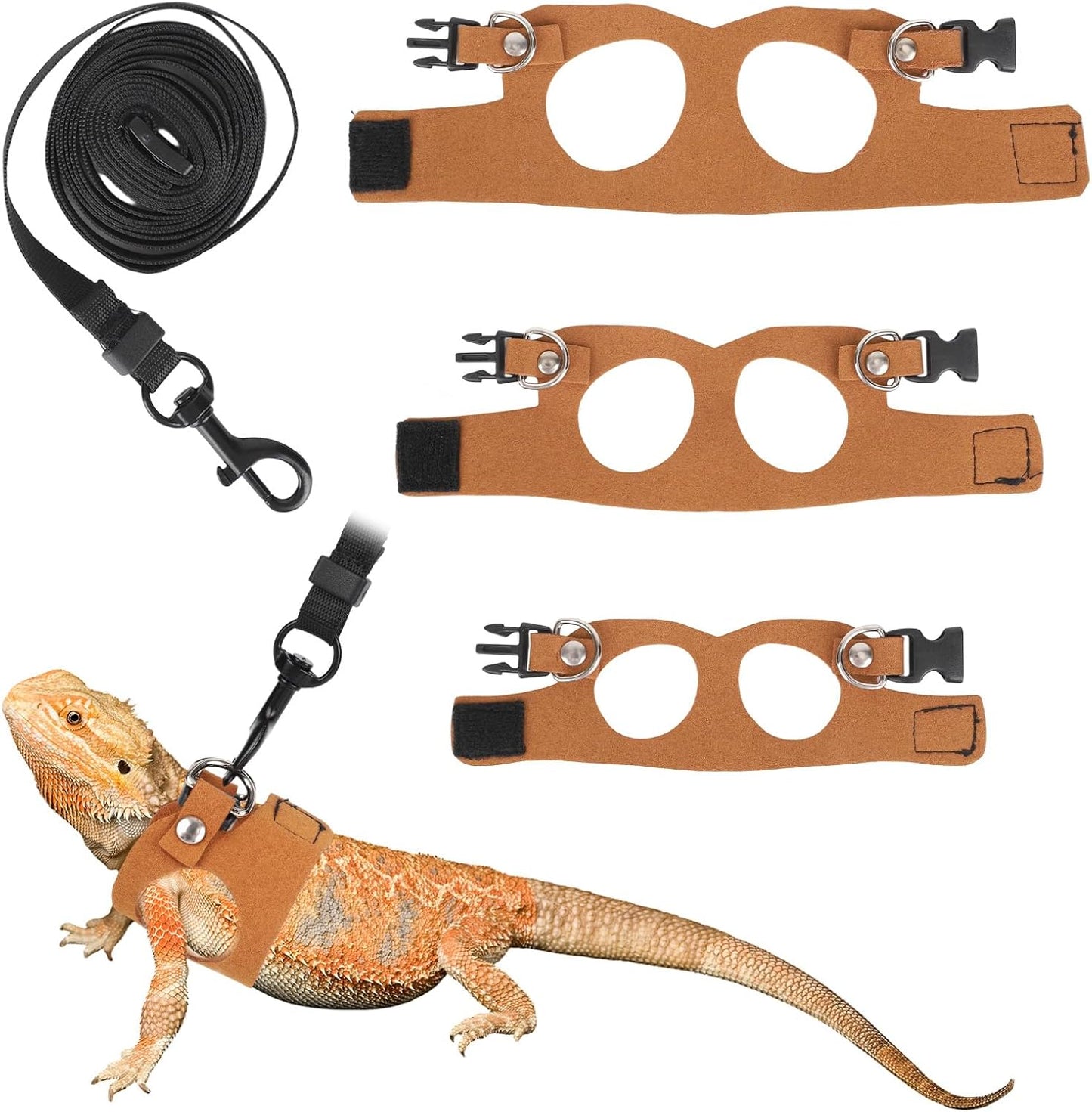 Bearded Dragon Leash & Harness Set, Adjustable Lizard Harness Cool Animals Accessories for Small Pet Animals Reptile Outdoor Safety Walking (S, M, L)