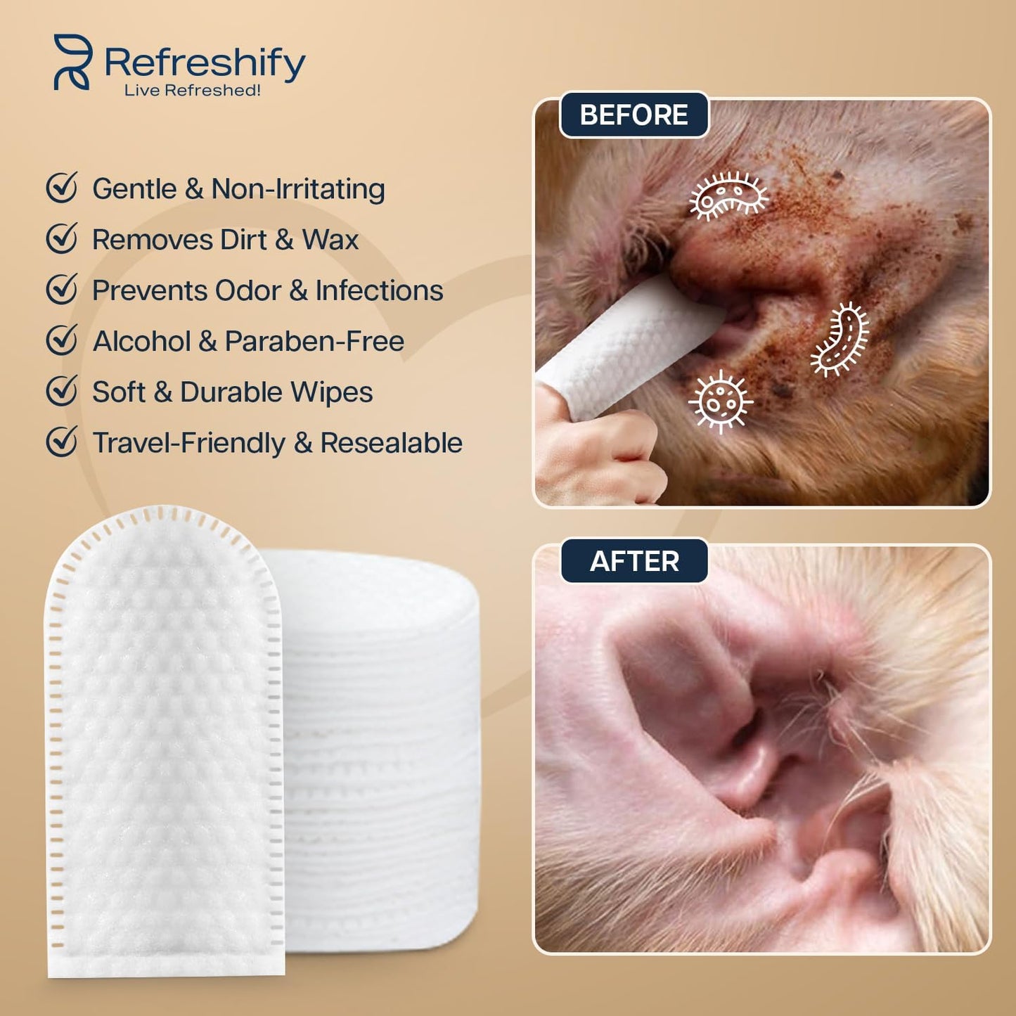 Dog Ear Wipes - 100 Value Pack - Mint Ear Wipes for Dogs, Vet Formulated Pet Ear Wipes for Dogs & Cats – Effective Dog Ear Cleaner for Itch Relief, Wax & Odor