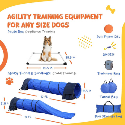 Agility Training Equipment for Dogs,Dog Agility Equipment for Backyard&Indoor Training-Professional Backyard Course with Adjustable Jumps,Collapsible Tunnel,Storage Bags&Toys (Blue, 13 PCS SET)
