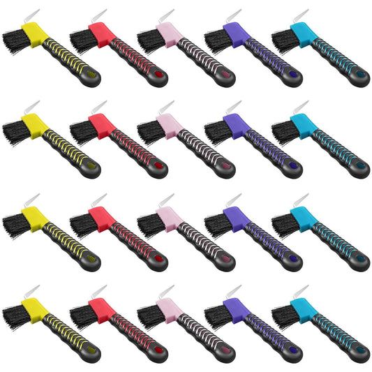 Zhehao 20 Pieces Horse Hoof Pick Brush with Soft Rubber Handle Portable Hoof Pick with Brush, Random Colors