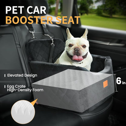 Dog Car Seat for Small Dog with Washable Mat, Memory Foam Booster Seat for Dogs Under 30lb, Elevated Pet Seat with Pockets, Anti-Slip Bed for Car, Perfect for Front & Back Seats with Safety Leash